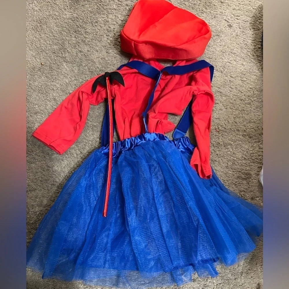 Mario Plumber Kids Red and Blue Plumber Costume size M 3-4years Mario mustache